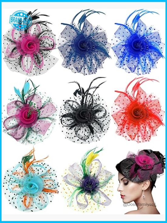 8 Piece Fascinator Hats Set with Feathers Mesh for Cocktail Party Wedding Church main image 5